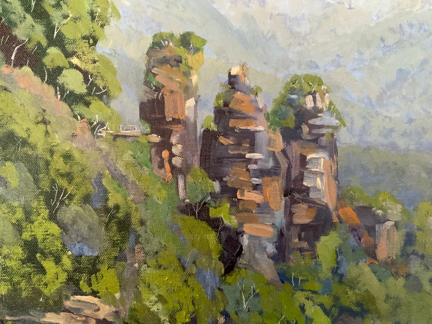 The 3 Sisters|Iconic Blue MountainsLandscape| Oil painting | Impressionist | JudithRoseArt | collector | Australian Artist