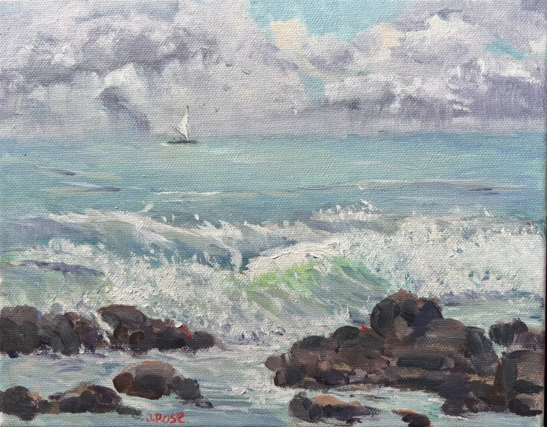 Briner Beach Mooloolaba Storm | Oil painting | Impressionist | JudithRoseArt | collector | Australian Artist