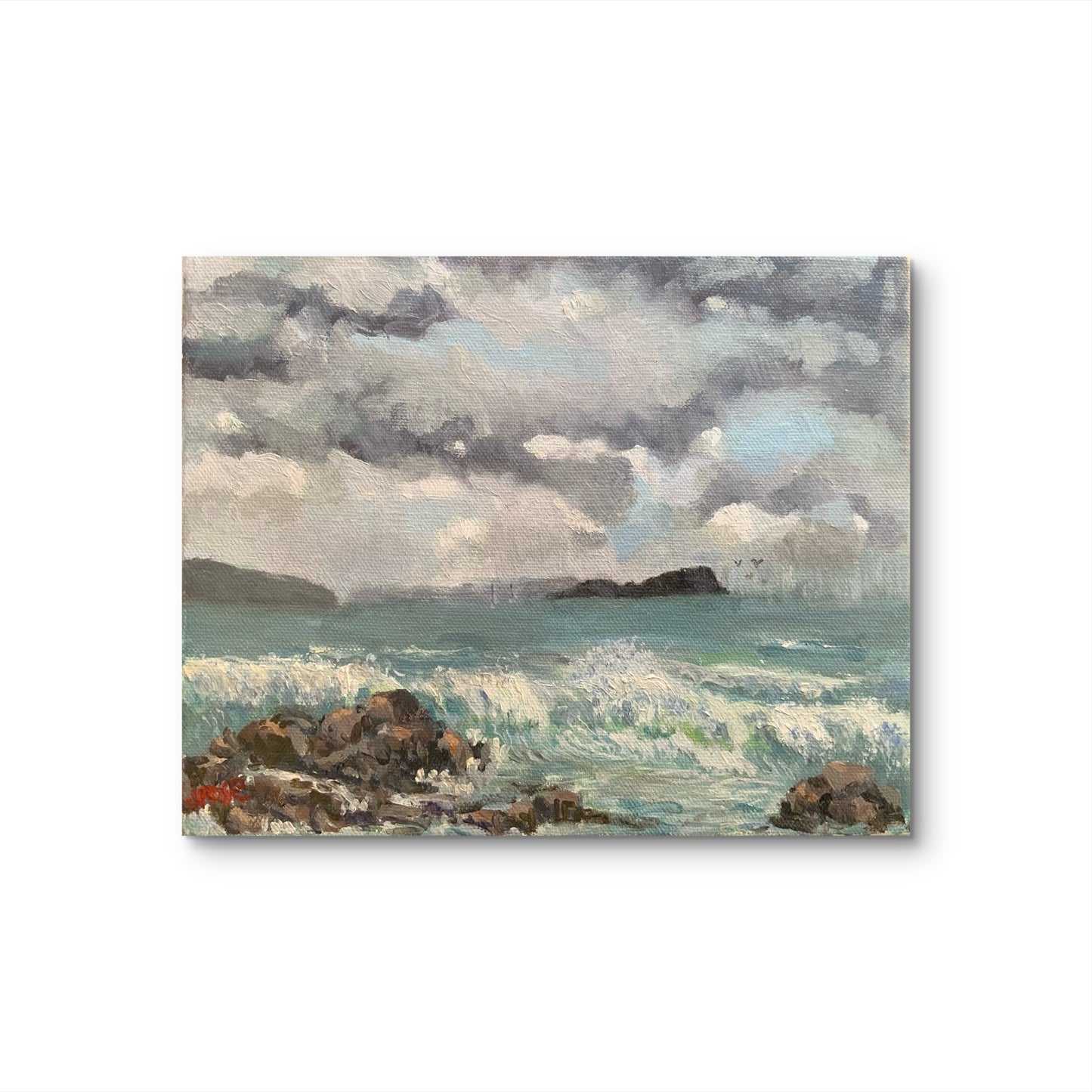 Storm over Mudjimba Island| Oil painting | Impressionist | JudithRoseArt | collector | Australian Artist