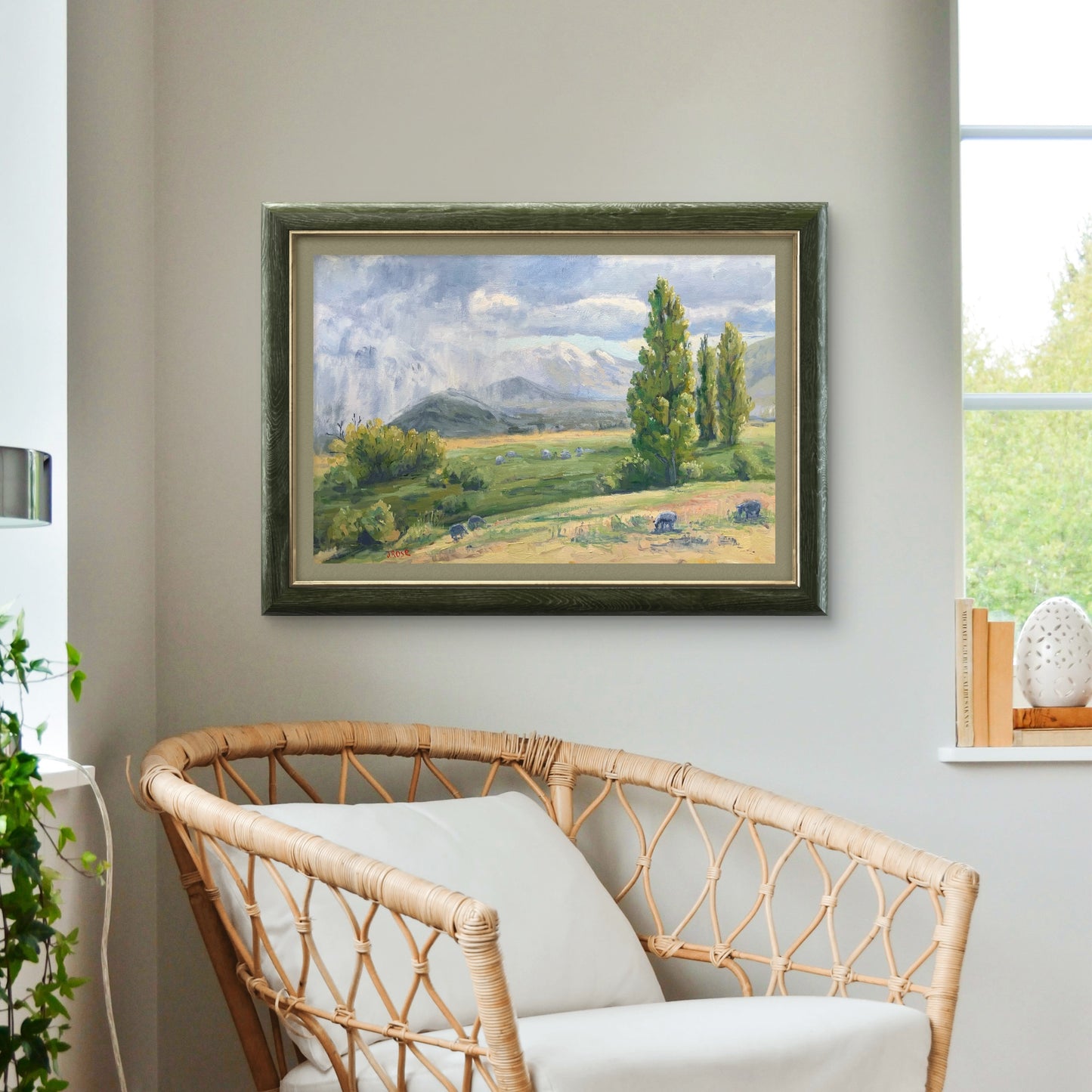 Sheep in the meadow| Landscape| Oil painting | Impressionist | JudithRoseArt | collector